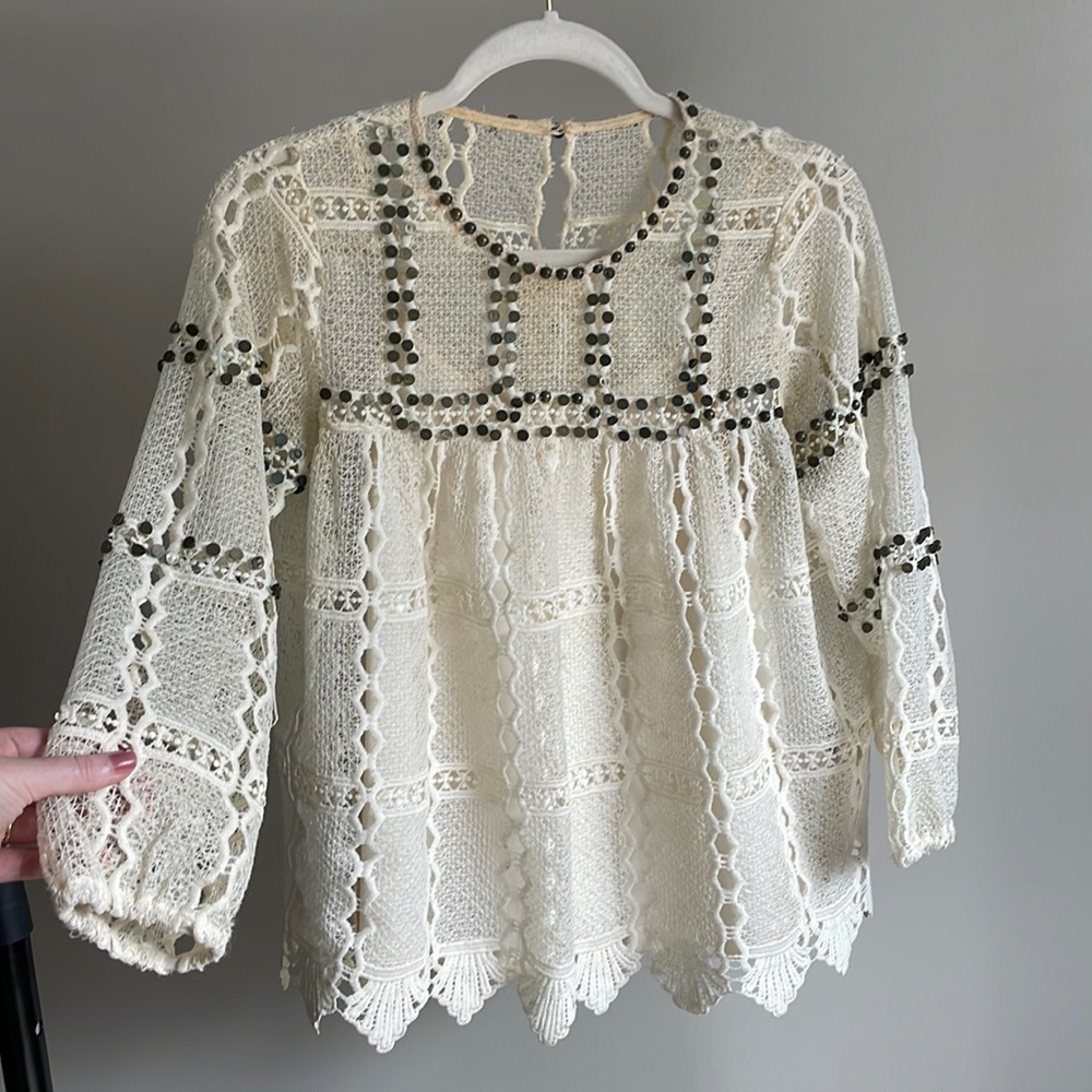 Anthropologie Maeve Auralis Lace Studded Top